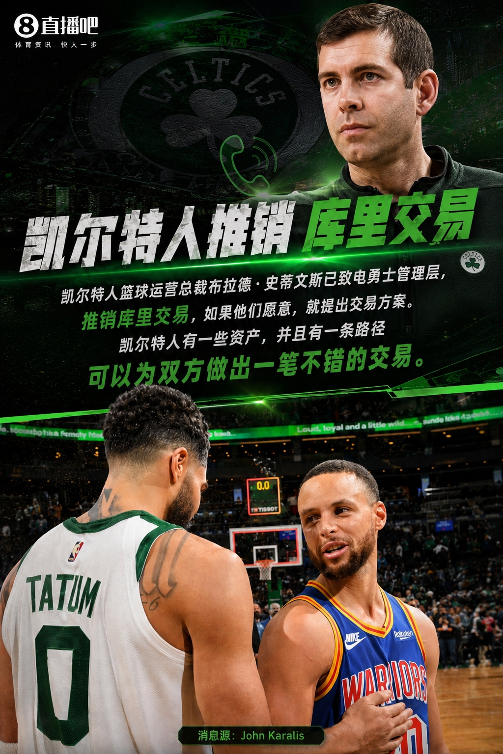 曝史蒂文斯致电勇士推销库里 凯尔特人报价乔治+双首轮+豪泽