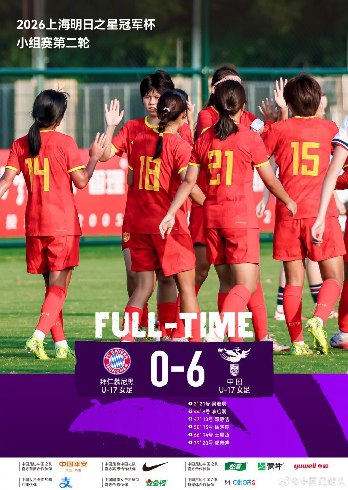 中国U-17女足6比0拜仁慕尼黑 吴逸晨王晨西均传射